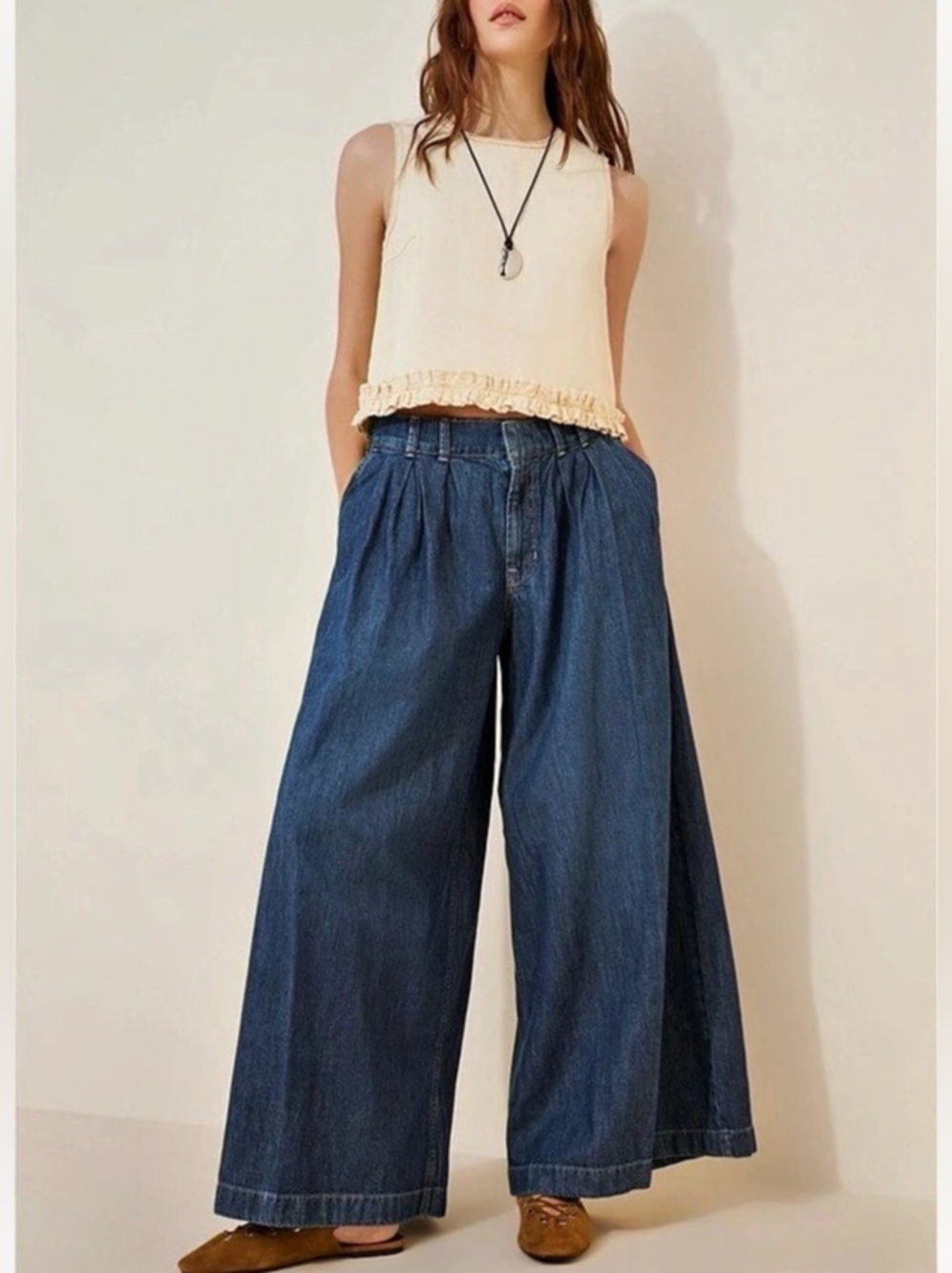 Free People We the Free Scout Wide Leg Blue Jeans